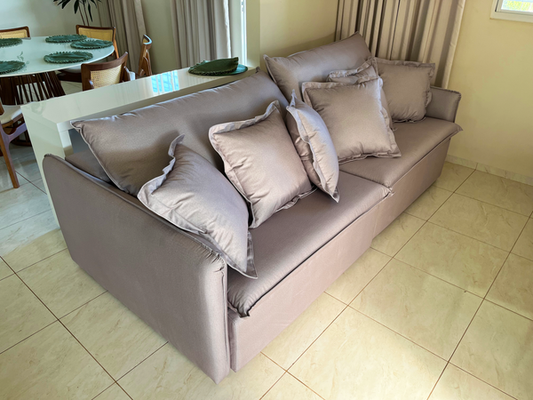 Ambiente 2 com Isis Upholstered Sofa in Linen Fabric, Gray Color - 3 Seats