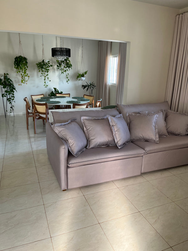 Ambiente 3 com Isis Upholstered Sofa in Linen Fabric, Gray Color - 3 Seats