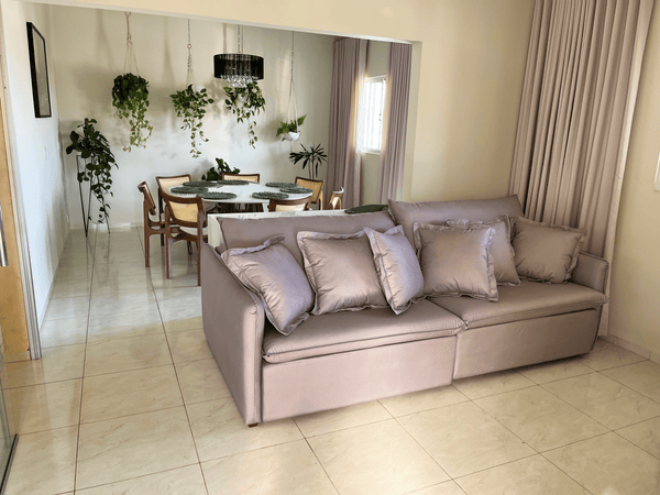 Ambiente 1 com Isis Upholstered Sofa in Linen Fabric, Gray Color - 3 Seats