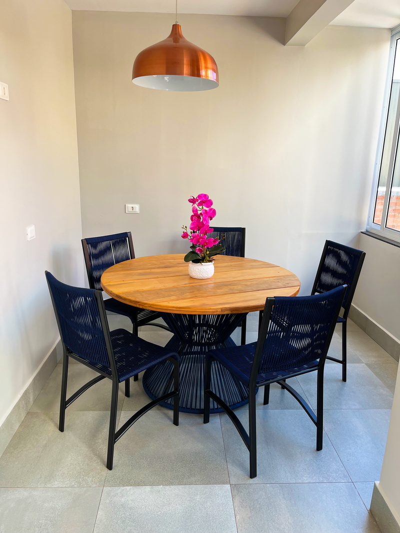 Tampo Liso Mesa de Jantar Redonda 140cm Madeira Maciça