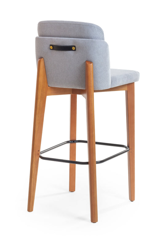 Banqueta Cloe Madeira 60 Metal Preto Detalhe em couro Preto Assento Tecido BR6001