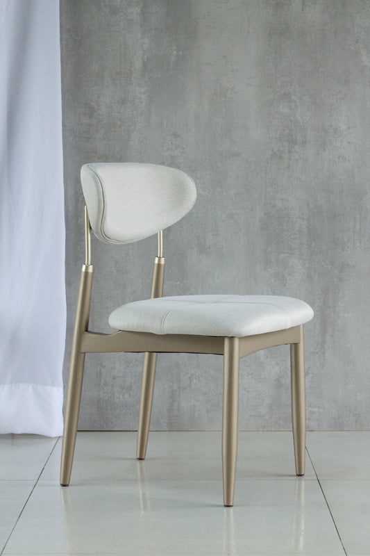 Cadeira Adara Madeira Fendi Metal Champagne Assento Estofado Tecido BS705