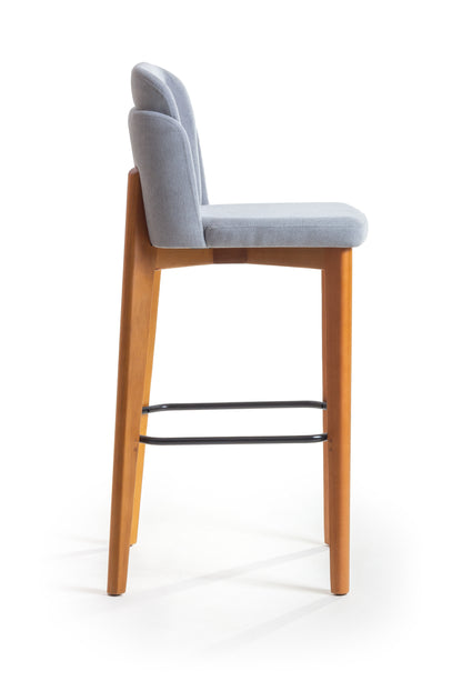 Banqueta Cloe Madeira 60 Metal Preto Detalhe em couro Preto Assento Tecido BR6001