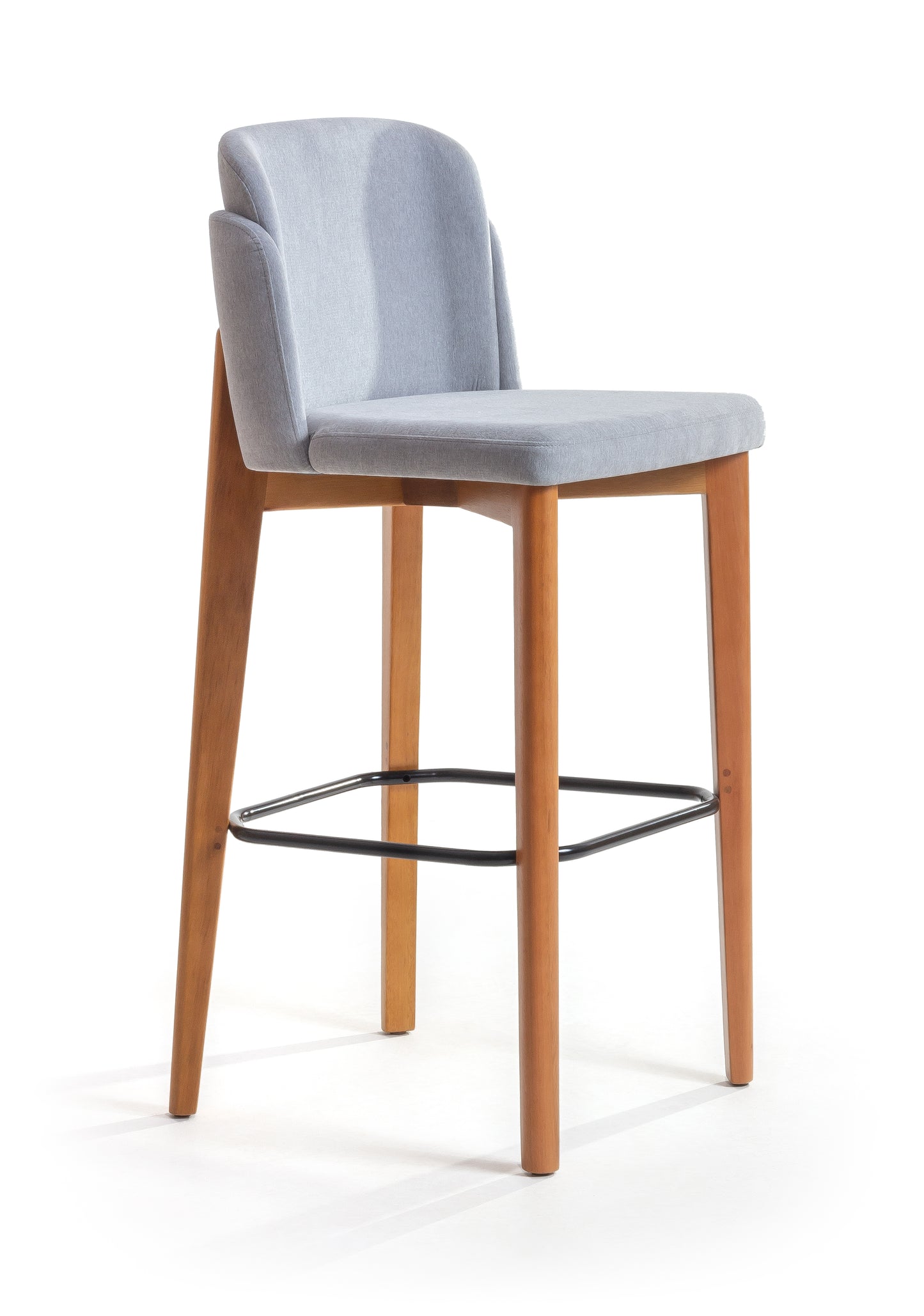 Banqueta Cloe Madeira 60 Metal Preto Detalhe em couro Preto Assento Tecido BR6001