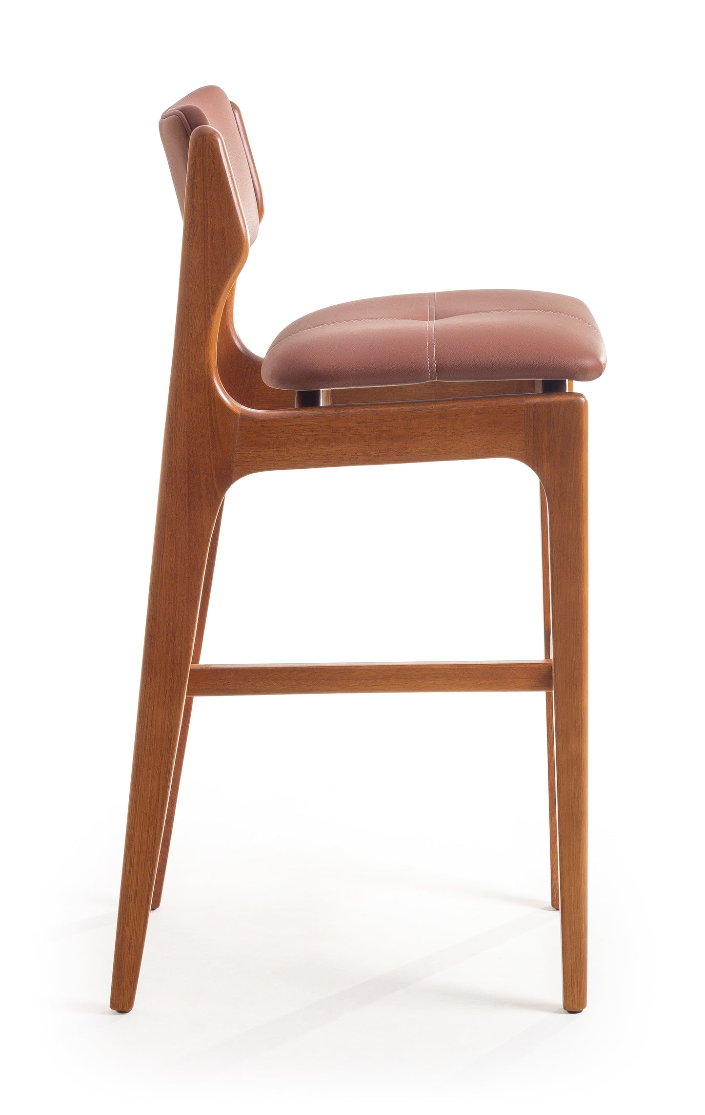 Banqueta Pietra Madeira 60 Encosto e Assento com Couro AB1016