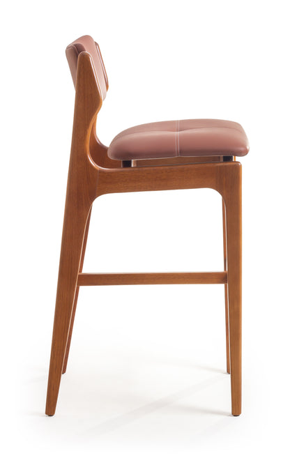 Banqueta Pietra Madeira 60 Encosto e Assento com Couro AB1016