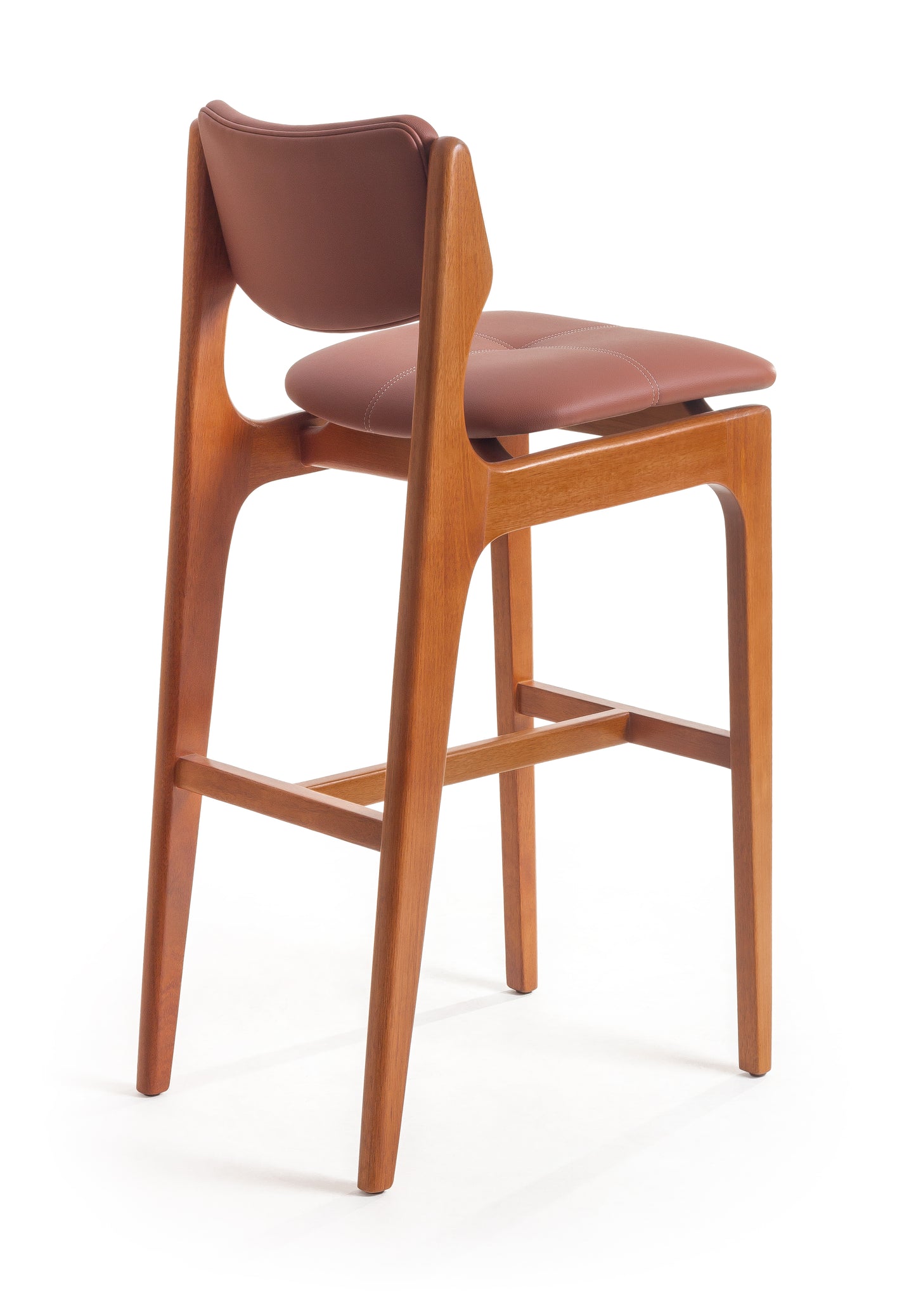 Banqueta Pietra Madeira 60 Encosto e Assento com Couro AB1016