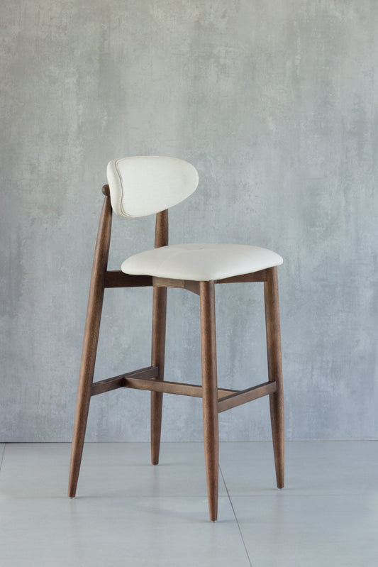 Banqueta Ana Madeira Castanho Assento Tecido BS709