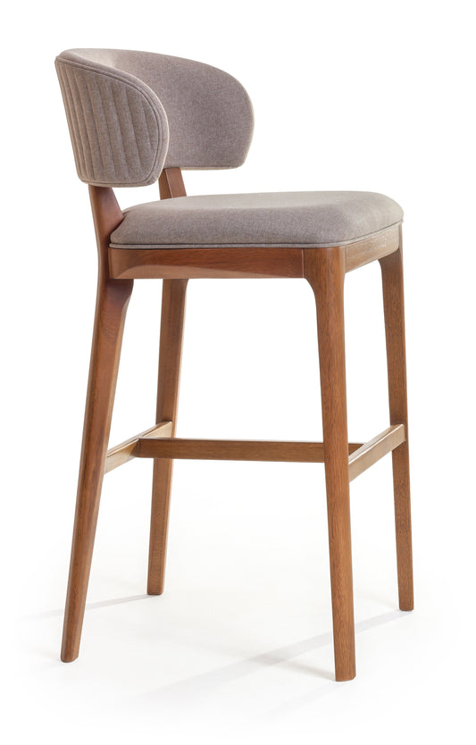 Banqueta Ester Madeira Damasco Assento Tecido AA60