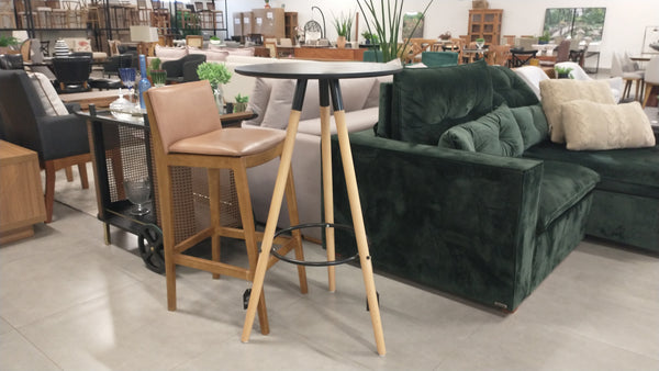 Ambiente 1 com Akila Stool, Imbuia Wood, Upholstered PU Seat, Beige 1621