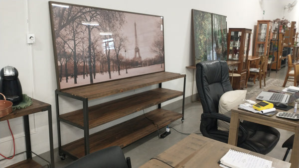Ambiente 1 com Aparador Market Industrial 76x180x46cm de Madeira Maciça e Ferro