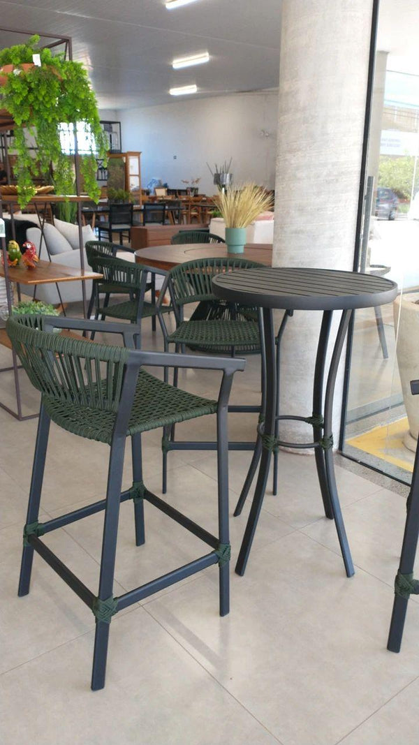 Ambiente 3 com Banqueta Alumínio Cor Preta com Corda Náutica Cor Verde Musgo
