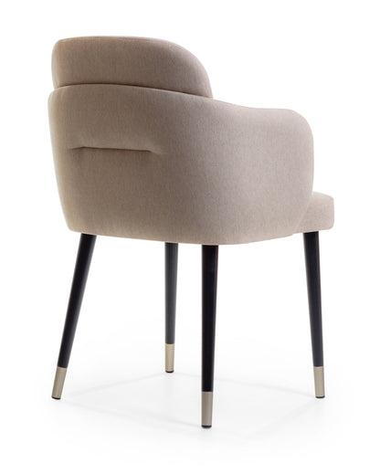 Cadeira Luna Madeira Ebano Assento Estofado Tecido AA60 com Ponteira Champagne