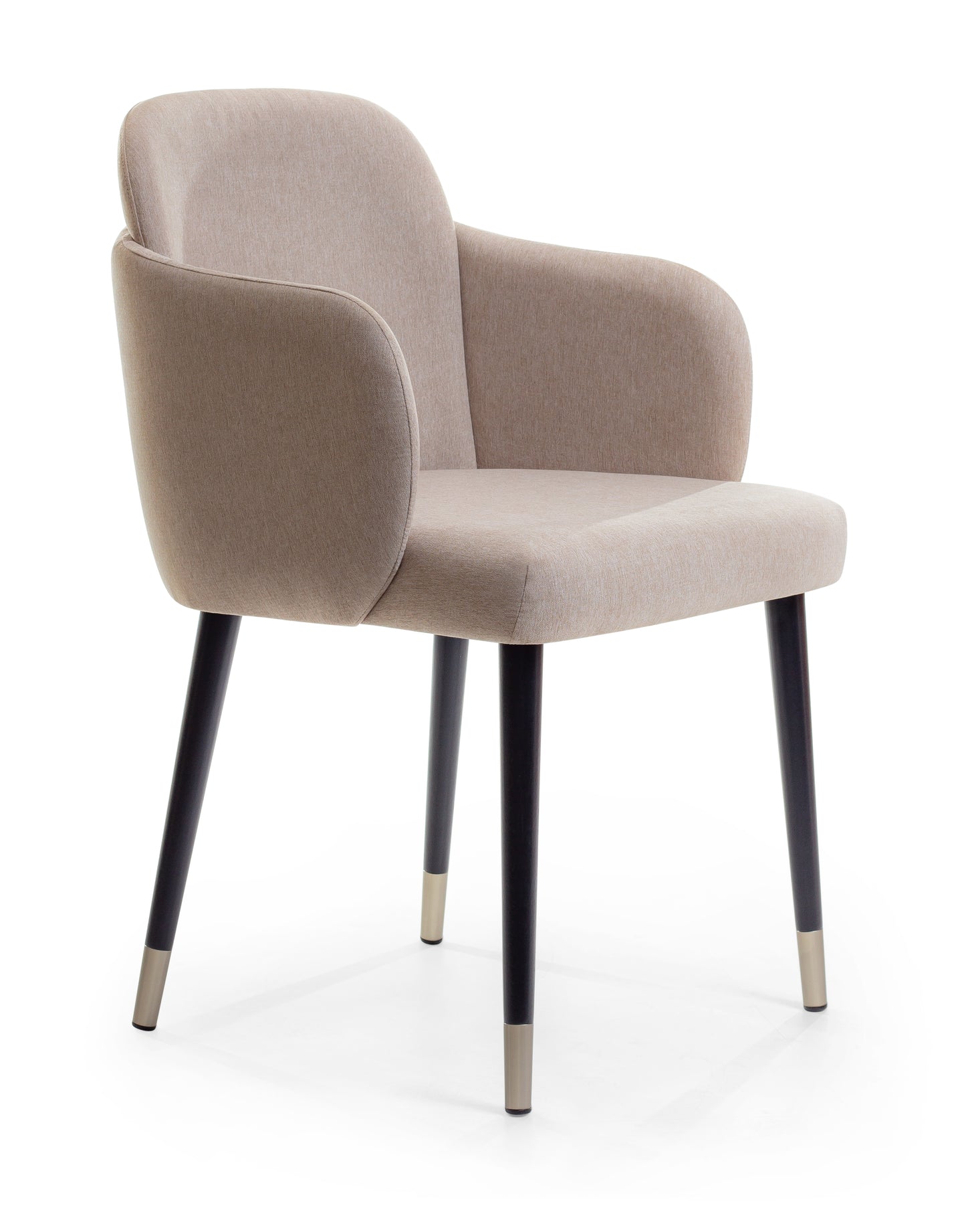 Cadeira Luna Madeira Ebano Assento Estofado Tecido AA60 com Ponteira Champagne