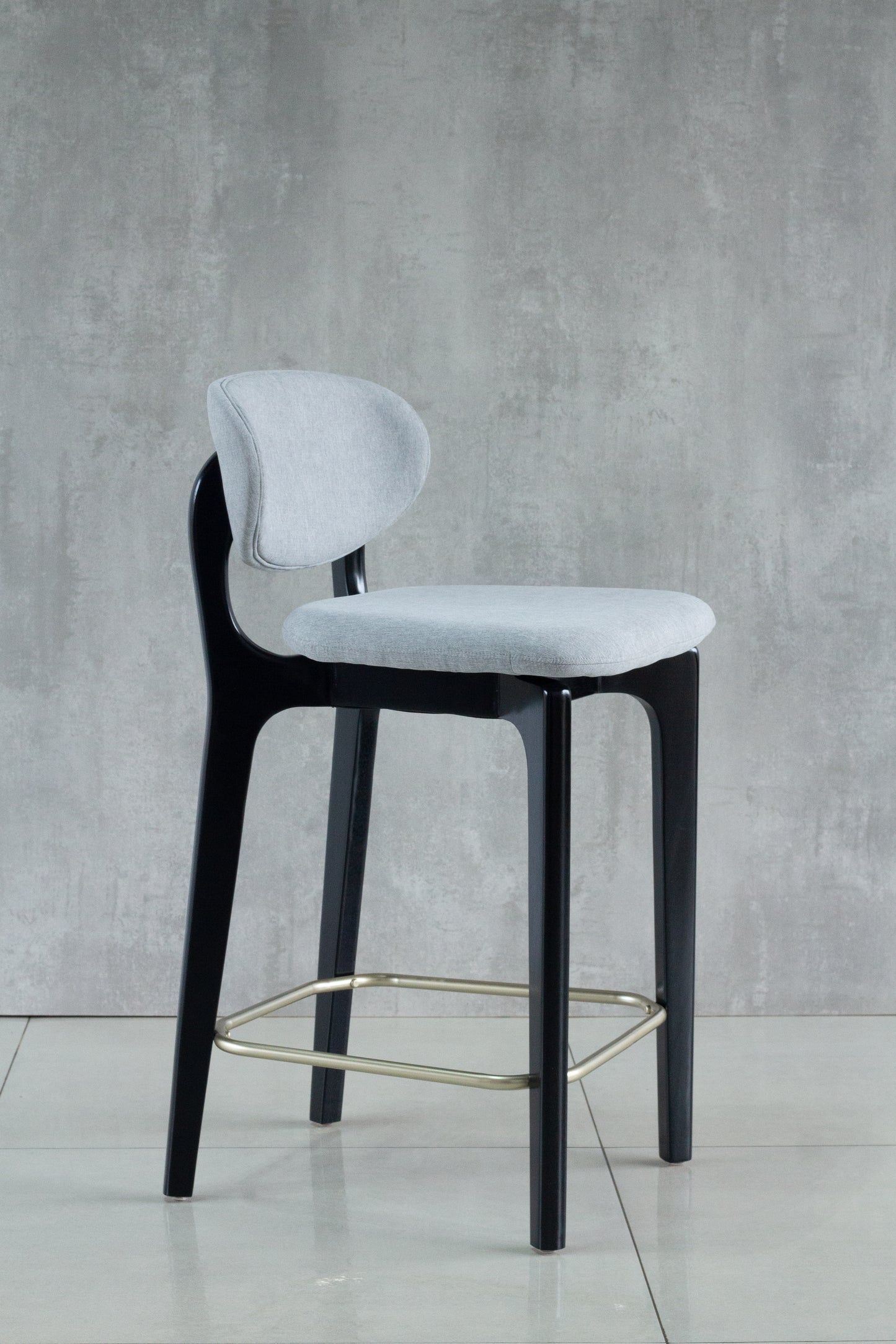 Banqueta Elis Madeira Ebano Metal Dourado Assento Tecido BR6001