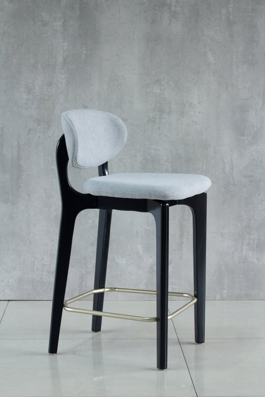 Banqueta Elis Madeira Ebano Metal Dourado Assento Tecido BR6001