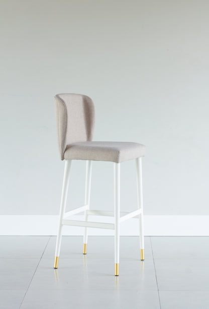 Banqueta Moana Madeira Off White Detalhe Dourado Assento Estofado BS 710