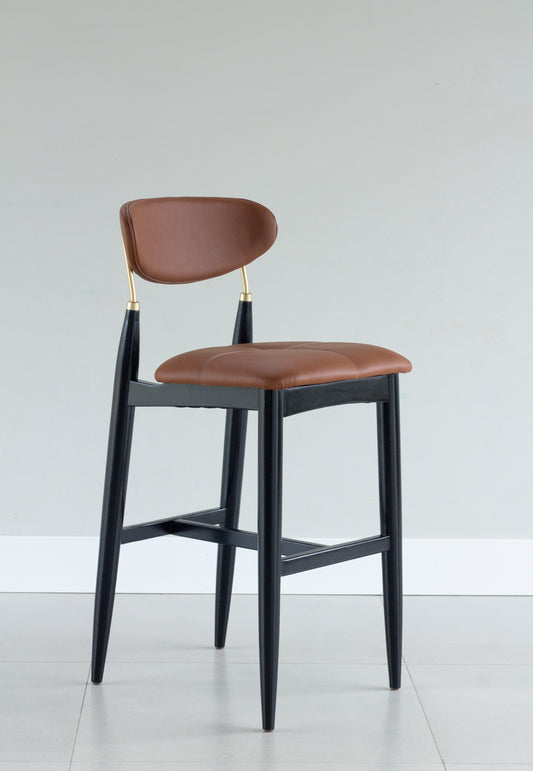 Banqueta Adara Madeira Ebano Metal Dourado Assento Couro AA9011