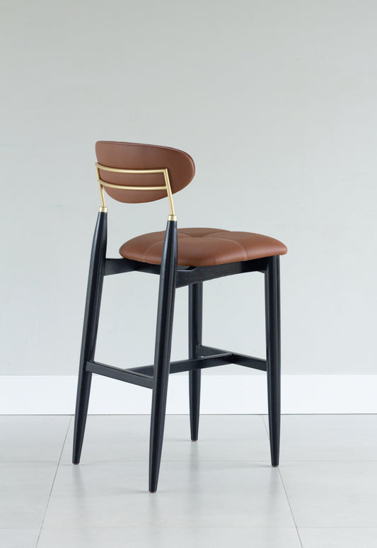 Banqueta Adara Madeira Ebano Metal Dourado Assento Couro AA9011