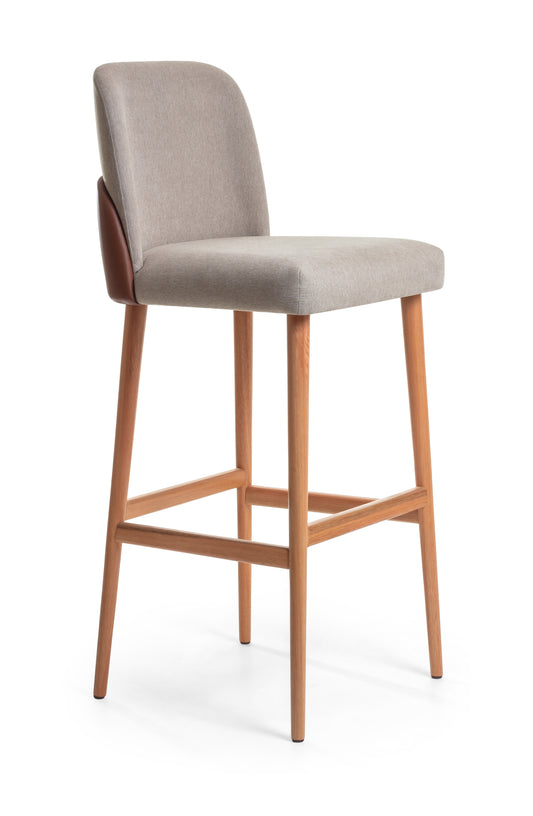 Banqueta Laura Madeira 60 Detalhe em Couro BR6027 Assento Tecido BR6000