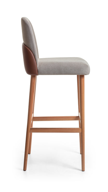 Banqueta Laura Madeira 60 Detalhe em Couro BR6027 Assento Tecido BR6000