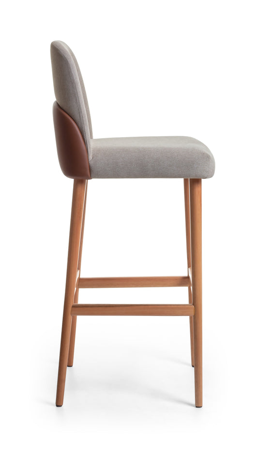 Banqueta Laura Madeira 60 Detalhe em Couro BR6027 Assento Tecido BR6000