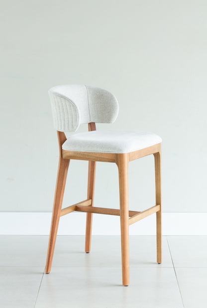 Banqueta Ester Madeira Damasco Assento Tecido AB1030