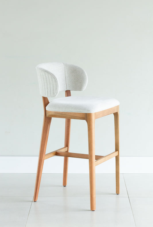 Banqueta Ester Madeira Damasco Assento Tecido AB1030