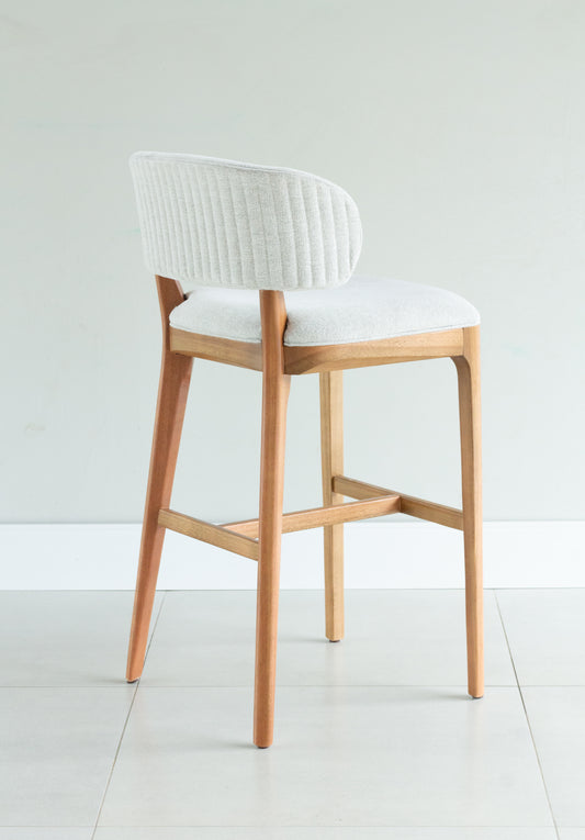 Banqueta Ester Madeira Damasco Assento Tecido AB1030