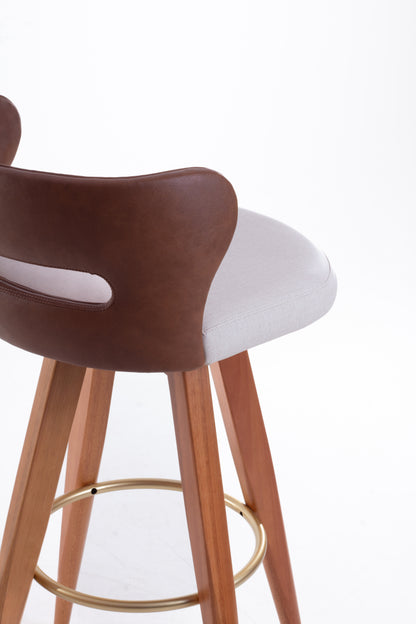 Banqueta Ema Madeira Damasco Metal Dourado Encosto Couro BR6027 e Assento Tecido BS709