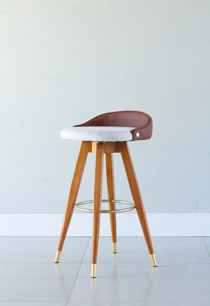 Banqueta Maya Madeira 60 Metal Champagne Assento Estofado AB1030 Encosto AB1016