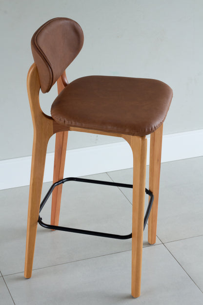 Banqueta Elis Madeira Damasco Metal Preto Assento Couro BR6027