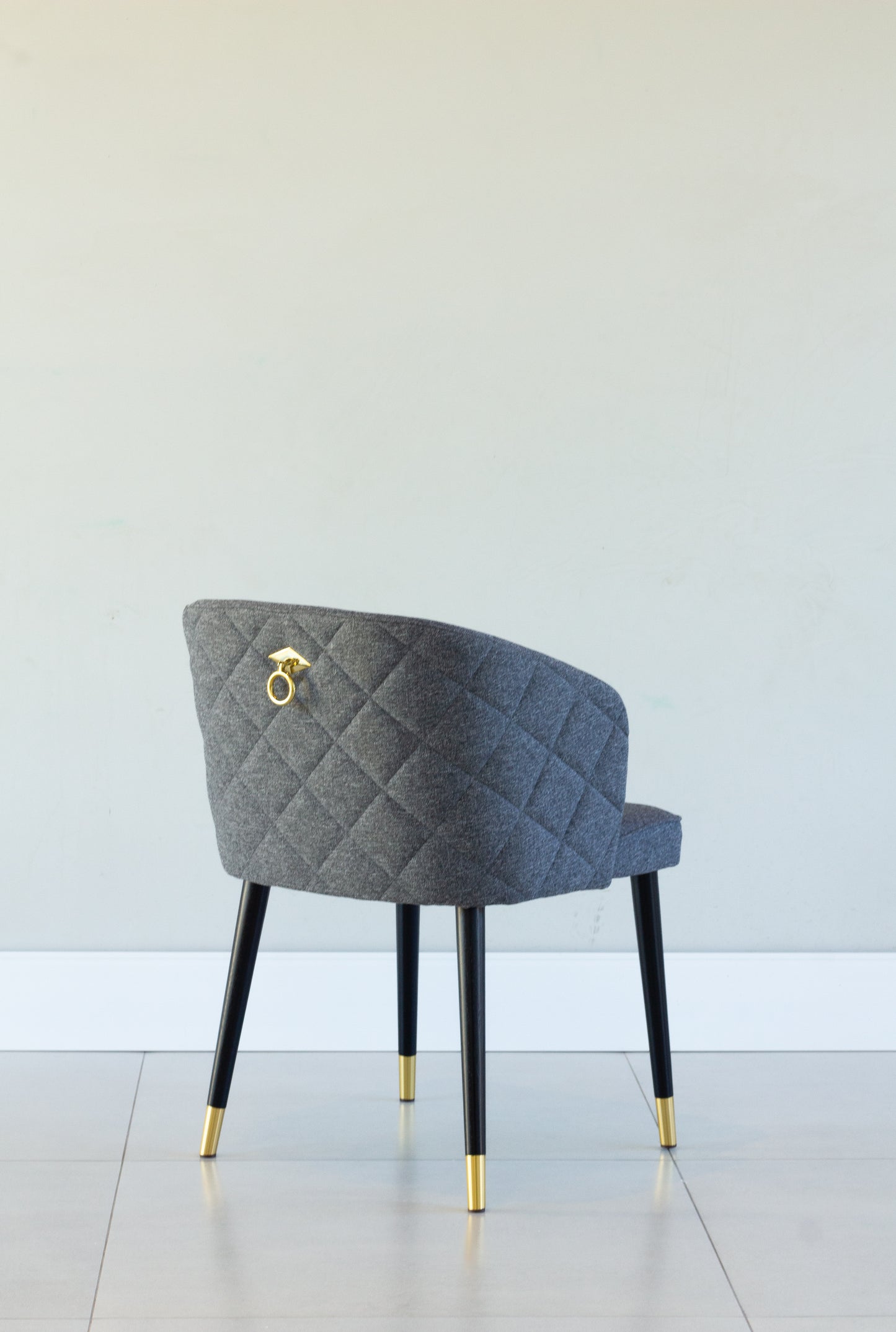 Luna Chair Matte Black Wood Upholstered Seat Fabric BR6020 with Gold Tip