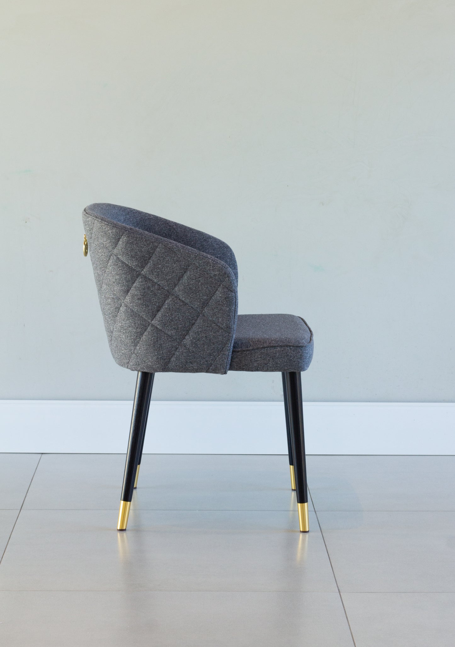 Luna Chair Matte Black Wood Upholstered Seat Fabric BR6020 with Gold Tip