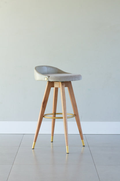 Banqueta Maya Madeira 30 Metal Dourado Assento Estofado AA9003 Encosto AA9010