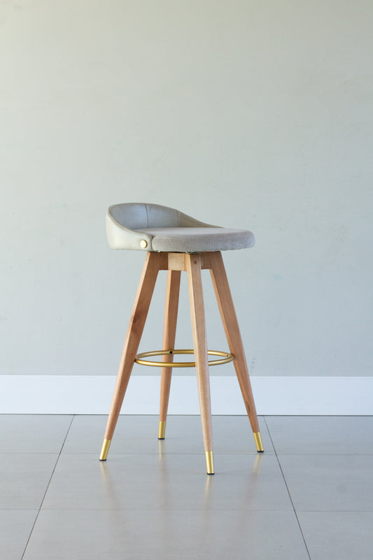 Banqueta Maya Madeira 30 Metal Dourado Assento Estofado AA9003 Encosto AA9010