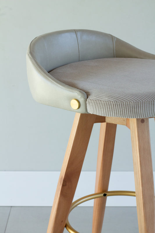 Banqueta Maya Madeira 30 Metal Dourado Assento Estofado AA9003 Encosto AA9010