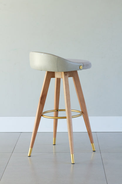 Banqueta Maya Madeira 30 Metal Dourado Assento Estofado AA9003 Encosto AA9010