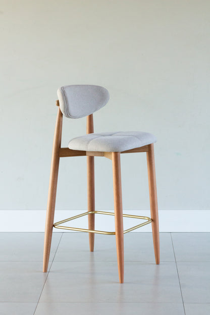 Banqueta Ana Madeira 60 Metal Dourado Assento Tecido BS709