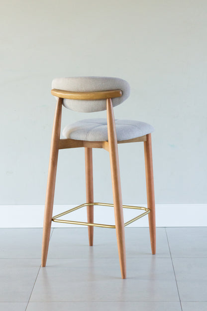 Banqueta Ana Madeira 60 Metal Dourado Assento Tecido BS709