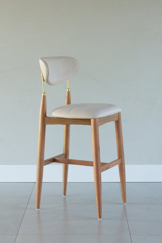 Banqueta Adara Madeira Damasco Metal Dourado Assento Tecido A+05