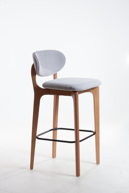 Banqueta Elis Madeira Damasco Metal Preto Assento Tecido BS710