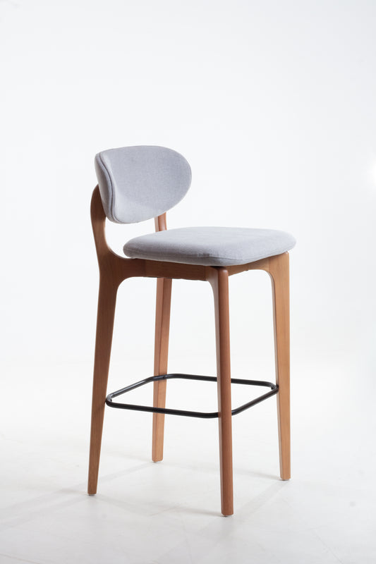 Banqueta Elis Madeira Damasco Metal Preto Assento Tecido BS710