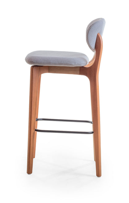 Banqueta Elis Madeira Damasco Metal Preto Assento Tecido BS710