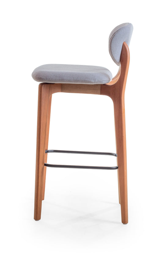 Banqueta Elis Madeira Damasco Metal Preto Assento Tecido BS710