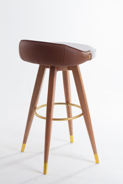 Banqueta Maya Madeira 50 Metal Champagne Assento Estofado AB1030 Encosto AB1016