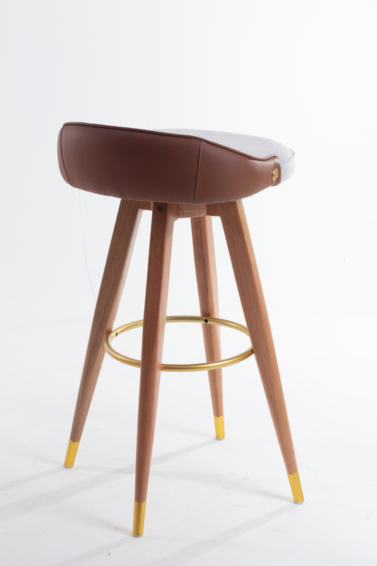 Banqueta Maya Madeira 50 Metal Champagne Assento Estofado AB1030 Encosto AB1016