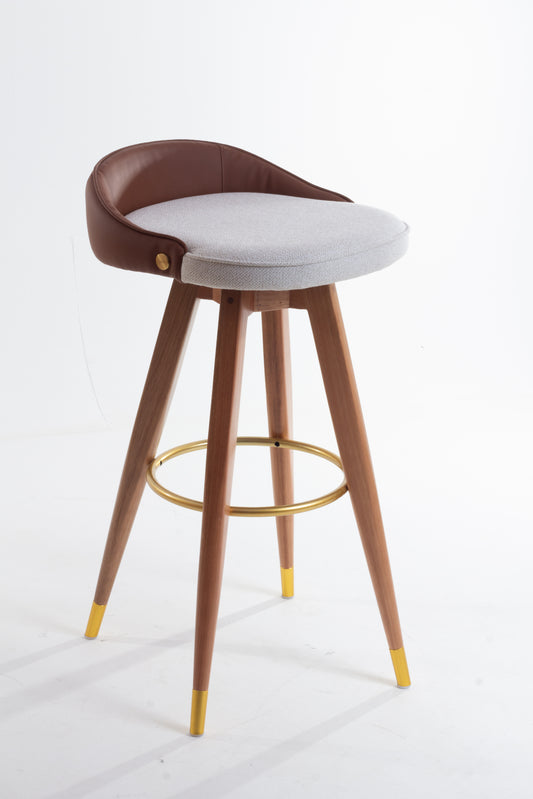 Banqueta Maya Madeira 50 Metal Champagne Assento Estofado AB1030 Encosto AB1016