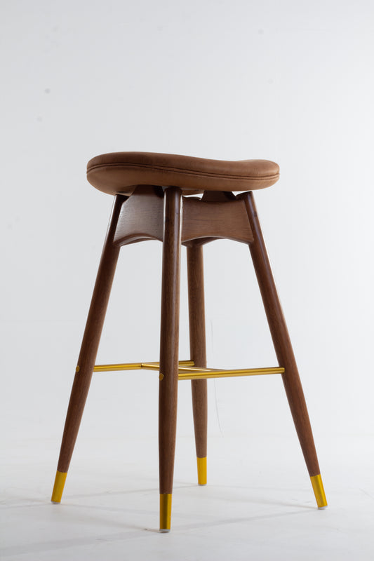 Banqueta Luci Madeira 10 Metal Dourado Assento Tecido BR6026