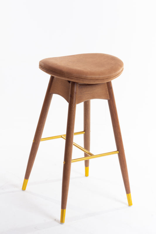 Banqueta Luci Madeira 60 Metal Dourado Assento Tecido BR6026